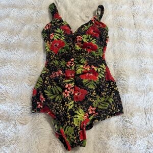 Floral Black and Red Swimsuit